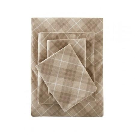 TRUE NORTH BY SLEEP PHILOSOPHY Cozy Flannel Sheet Set, Tan Plaid - King TN20-0074